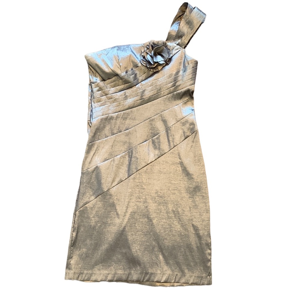 ONE SHOULDER STRAP DRESS METALLIC SILVER GRAY SHORT FESTIVE HOLIDAY  PARTY SIZE